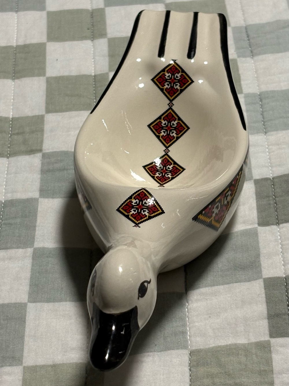 Vintage Handmade Ukrainian Pottery Goose Bird Ashtray Dish